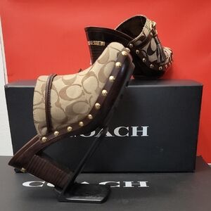 Coach SHASA Women's Brown Signature "C" Monogram Clogs No. Q858